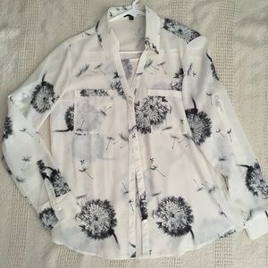 Whimsical Cream Button-Down Express Women's Size M